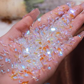 100Pcs Iridescent Aurora Nail Rhinestones 3D Nail Charms Multi Shape Mix Glass Crystal Nail Gems Irregular Heart Star Nail Jewelry Bling Rhinestone for Nails Design Women Girls DIY Manicure Tips Decor