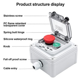 OELFFOW IP67 Outdoor Waterproof Box 2 Push Button (Letter) Emergency Stop Button Momentary Push Button Button with Protective Cover Anti-misoperation Switch(AC/DC 6A-110V/3A-240V/2.5A-380V)