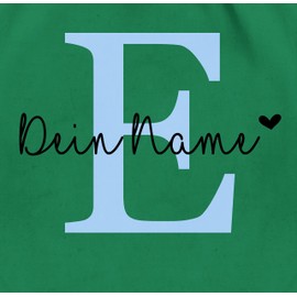 Geschenk mit Namen personalisiert by Shirtracer - Gym Bag Backpack - Initials - Name Adjustable Letter Heart, 12 Green