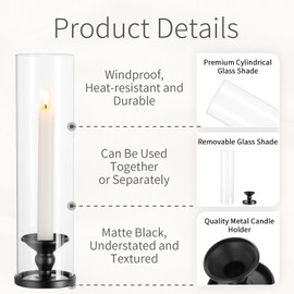 Inweder Hurricane Glass Taper Candle Holder: 6 Pcs Candle Holders for Candlesticks Taper Candle Holders with Glass Cover Hurricane Glass Candle Holders Black Candlestick Holders for Wedding Home