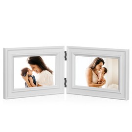 Tamolus 4x6 Double Horizontal Hinged Picture Frame Folding Photo Frame in White Pine Wood with Real Glass for Tabletop X3-BAI-2H46