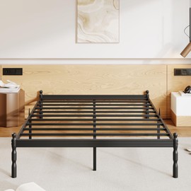 ZIYOO 14 inch Metal Queen Bed Frame with Vintage Style, Mattress Slide Stopper, 1500LBS Heavy Duty Steel Slats, No Box Spring Needed, Platform Noise-Free, Easy Assembly