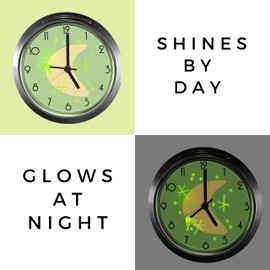 Geekify Glow in The Dark Sputnik Satellite Silent Retro Alarm Clock, Non Ticking Vintage Alarm Clock, Outer Space Décor – Green/Yellow with Chrome Finish