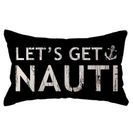 ULOVE LOVE YOURSELF Costal Beach Throw Pillow Cover Let’s Get Nauti Anchor House Decor Cushion Covers Nautical Summer Decorative Lumbar Pillowcases 12x20 inch(Black)