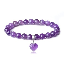 Sahoottie Amethyst Bracelet Women's Bracelet Heart Crystal Bracelets 8 mm Purple Pearl Bracelet Birthday Gift for Sisters Friend Lovers Mothers