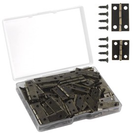 VIPMOON 70 Pcs Small Hinges Sets, Vintage Jewelry Box Hinges, 2 Sizes Mini Hinges for Wooden Box, Folding Butt Hinges with Screws, Hardware Hinges for Crafts Jewelry Box, Brown