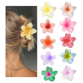 Pinzas para el Cabello con Flores, 10 Pinzas Grandes para Cabello Grueso y Fino, Pinzas de Plumeria para Mujer, Antideslizantes, Pinzas para el Cabello con Flores Hawaianas, Linda