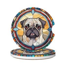 TOMASLINK Pug Dog Birthday Memorial Gift Car Coasters, 2 Pack Ceramic Drink Protectors, Pet Sympathy Present