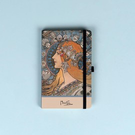 NOTIQUE Alphonse Mucha Zodiak Polka Dot Notebook with Elastic Band, 13 x 21 cm, Approx. A5, Designer Hardcover Notebook Dotted, Notepad, Journal, Diary for Adults, Women