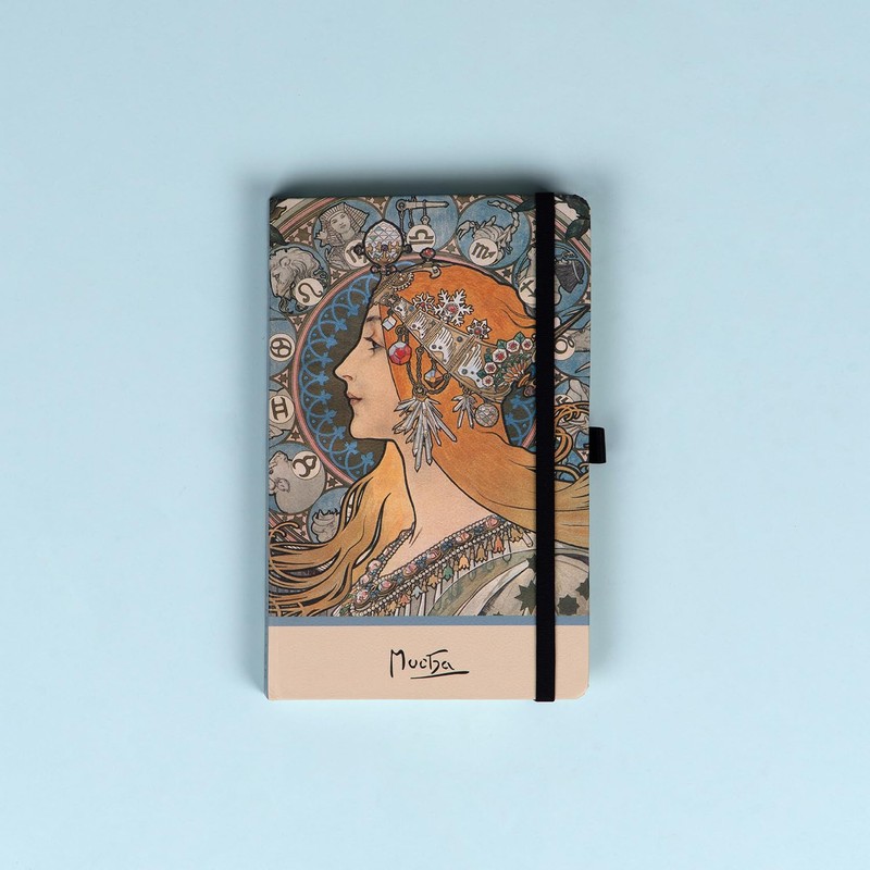 NOTIQUE Alphonse Mucha Zodiak Polka Dot Notebook with Elastic Band,