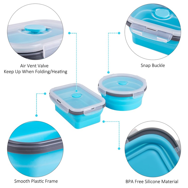 Annaklin 8 Pack Collapsible Food Storage Containers with Lids, Silicone
