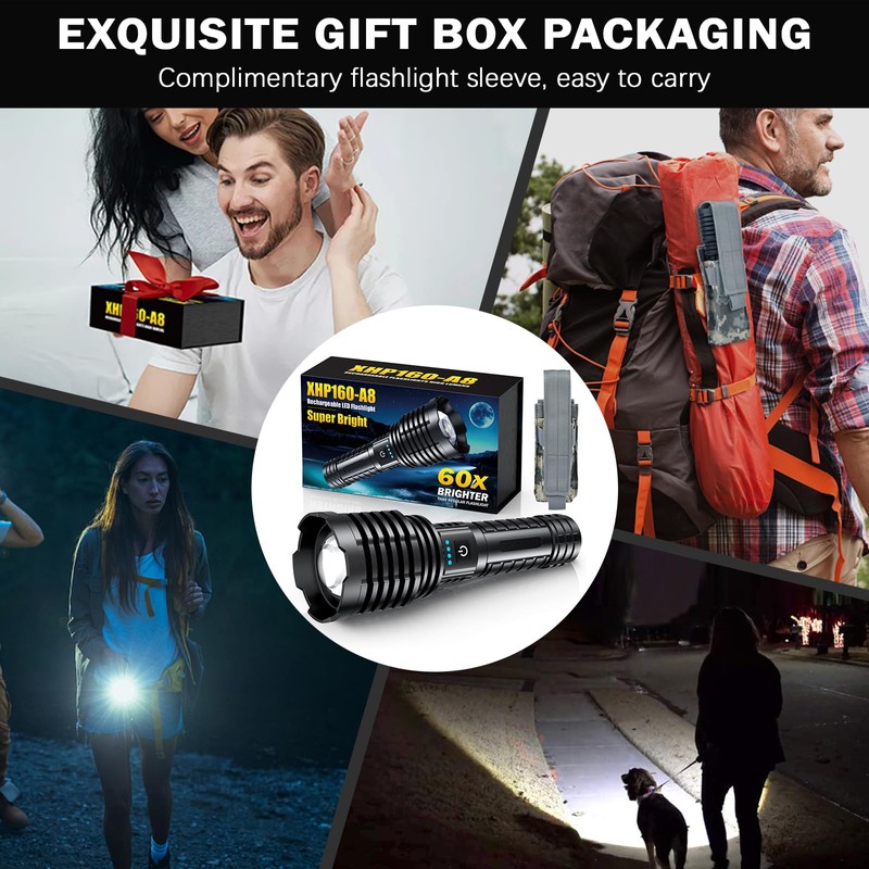 Weoxi Rechargeable Flashlights 2400000 High Lumens,Super Bright LED Flashlight for