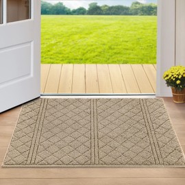 REFETONE Indoor Door Mat, 32x40, Non-Slip Absorbent Resist Dirt Door Rug, Machine Washable Low-Profile Inside Floor Mat Doormats for Entryway, Beige