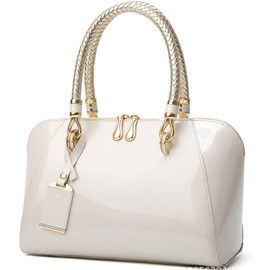 XingChen Shiny Patent Women Faux Leather Handbags Crossbody Bag Top Handle Purse Satchel Bag Shoulder Bag(White)