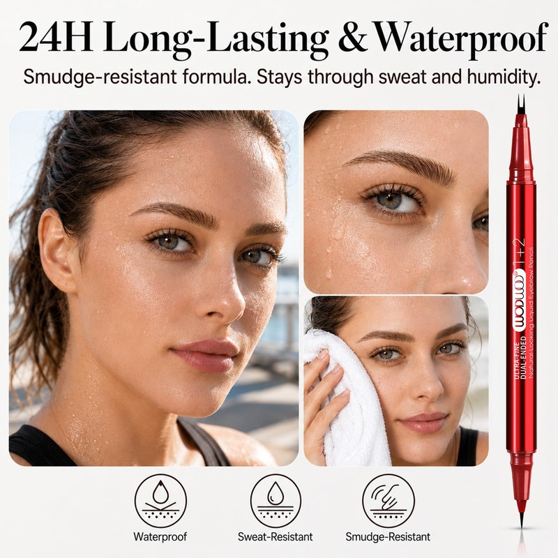 Eyebrow Pencil for Women, Dual-Ended Microblading Eyebrow Pen with 2-Fork