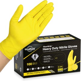 TitanFlex Heavy Duty Nitrile Gloves, 6 Mil Yellow Raised Diamond Texture, Mechanic Disposable Gloves, Latex Free, Powder Free, 100-ct Box(XL)