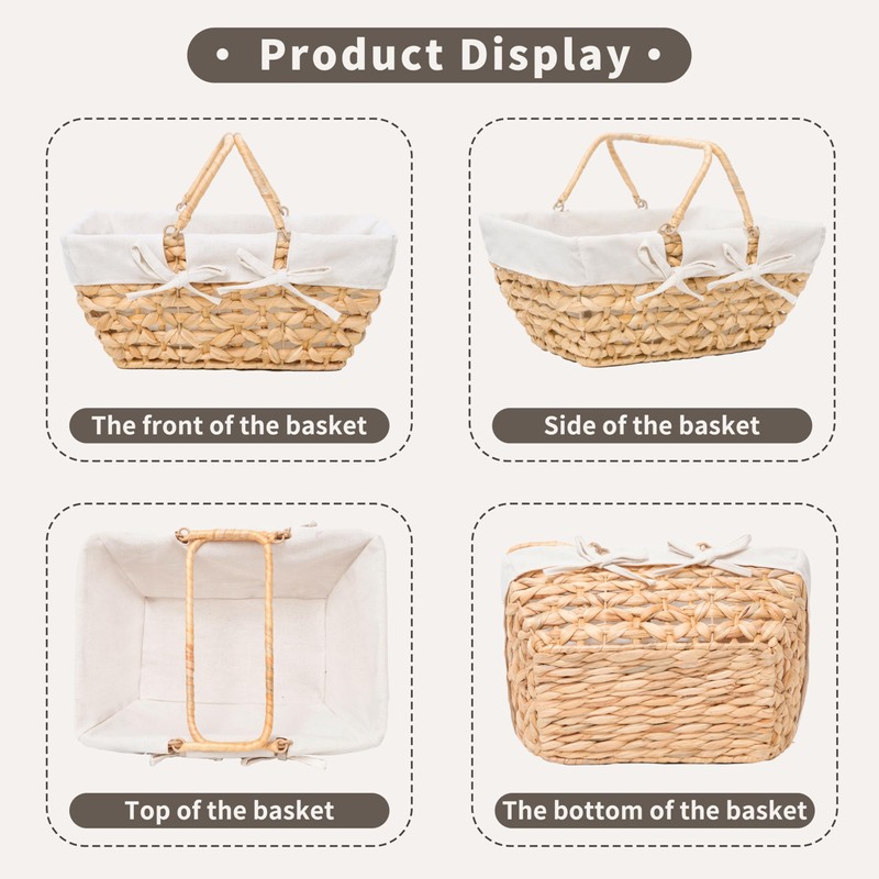 GYASVWU Wicker Picnic Baskets with Handles, Water Hyacinth Basket for