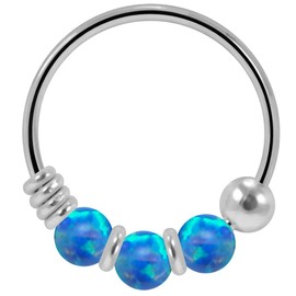 AZARIO LONDON Blue Opal Nose Ring- Sterling Silver Beaded 8mm Nose Ring Hoop- 22 Gauge Nose Ring
