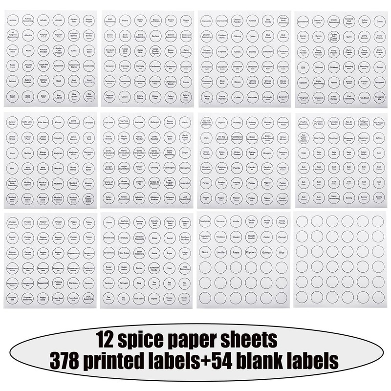 Spice Labels, 432Pcs Spice Labels Stickers 1.4in Waterproof Adhesive Round