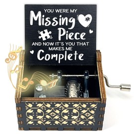 ukebobo Wooden Music Box - You are My Missing Piece Music Box - Gift for Valentine's Day, Christmas, Birthday, Anniversary, Girlfriend, Wife- Black Painting Designed-050