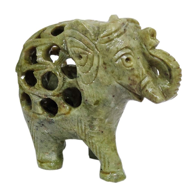 Purpledip Soapstone Statue: Jali Carving Elephant (11662)
