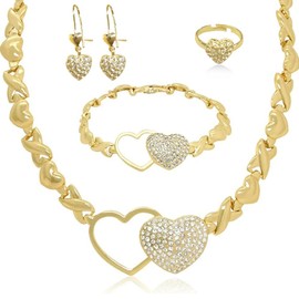 Set de Collar de 18K Oro para Mujer, Incluye Collares, Aretes, Pulseras y Anillos, Chapa de Oro Calidad Premium, Superficie Tiene Incrustaciones de Circón, Ideal para Bodas y Fiestas (B)