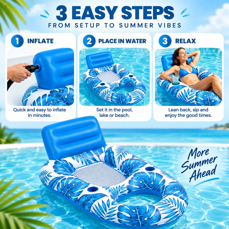 Inflatable Pool Lounger for Adults – Cooling Mesh Floating Chair