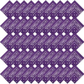 50 Pcs Bandanas Paisley Cowboy Polyester Bandanas Bulk Multi Purpose Headband for Men Women Party Costume (Purple)