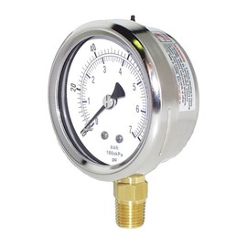 PIC Gauge 211D-254C Dry Filled Industrial Bottom Mount Adjustable Pressure Gauge with Removable Bezel, Stainless Steel Case, Brass Internals, Glass Lens, 2-1/2" Dial Size, 1/4" Male NPT Connection Size, 0/30 psi Range
