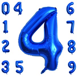 40 Inch Dark Blue Foil Number Balloons, Large 4 Number Balloons for Birthday Party Decor Anniversary Decoration