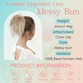 S-noilite Claw Clip Messy Bun Real Human Hair Tousled Updo - Clip in Ponytail Chignon Hairpieces for Women Girls #12/613 Golden Brown/Bleach Blonde 44g