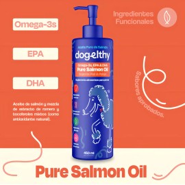 Dogelthy Aceite De Salmon Omega 3 para Perros de cualquier tamaño Pure Salmon Oil de 450 ml