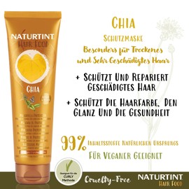 Naturtint Hair Food Chia Haar Maske, schützende Haarmaske. Schützt und repariert geschädigtes Haar, 99% natürliche Inhaltsstoffe, haarmaske für geschädigtes haar, 150 ml