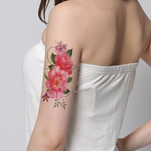 TAFLY Beautiful Pink Flowers Fake Temp Tatoo Sticker for Women Waterproof Body Tattoo 5 Sheets