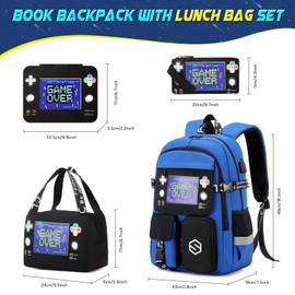 Scothen Boys Backpack, Cool Luminous Gamer School Backpacks for Boys with Kids Bento Lunch Box Lunch Bag Pencil Case, Kids Backpack Book Bags for Kindergarten Elementary Middle School