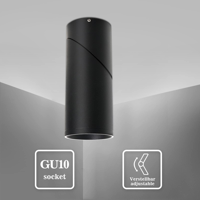 Surface-Mounted Spotlight, Black, Swivelling Surface-Mounted Spotlight with GU10 Socket, Aluminium