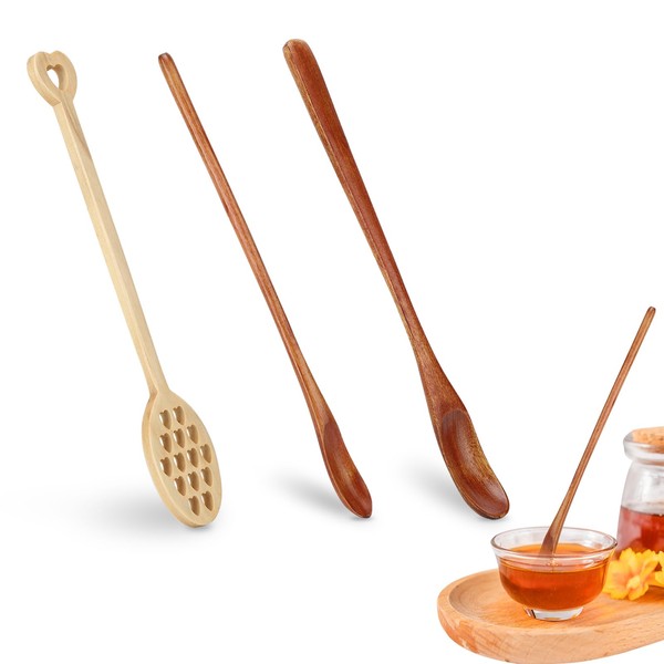 Agatige 3Pcs Long Handle Wooden Spoon Set, Honey Dipper Spoon