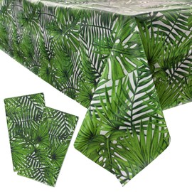 Pack of 2 Palm Leaves Tablecloths, 137 x 274 cm, Jungle Tablecloth with Monstera Pattern, Plastic Party Tablecloths for Jungle Party, Hawaii Party, Children's Birthday etc. (Thickness: 0.03 mm)