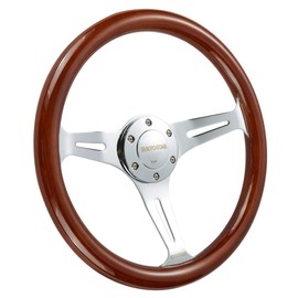 Universal 350mm 14" Grant Classic Nostalgia Style Wood Grain Steering Wheel Silver Spoek with Horn Button