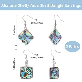 Beebeecraft 2 Pairs Abalone Shell Earrings Square & Rhombus Shape Paula Shell Dangle Earrings for Earring Necklace Jewelry Making