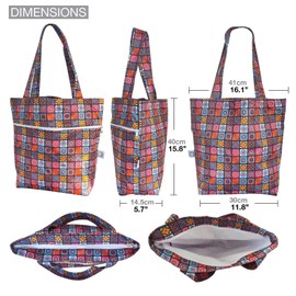 FLOCK THREE Leak Proof Large Tote Pool Bag Shoulder Handbag Water Proof with Zipper for Baby Care Sports Gym Grocery Travel (Flower03)