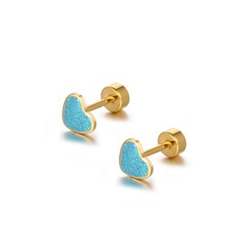 18g Titanium Heart Love Earrings for Women Girls 14k Gold Plated Stainless Steel Hypoallergenic Cute Tiny Sequins Stud Cartilage Tragus Screw Back Post Piercing Sensitive Ear (Blue)