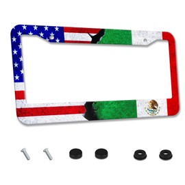 Vintage American Mexican Flag License Plate Frame - 1 Pcs Mexico Flag Patriotic License Plate Frames Funny Auto Accessory Aluminum License Plate Holder with Screws for Women Men 12.3x6.3 Inch