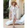 Womens Hollow Out Cardigan Open Front Belted Beachwear Cover Up