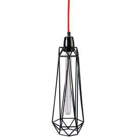Filament Style French Retro Loft Lamp Diamond Number 2 with Textile Cable, Red Metal, Black