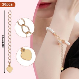 Sorcristy 20PCS Gold Necklace Extender, Necklace Extenders Gold with Heart Chain, 18KGold Plated Tail Chains 55mm Extender Chain for Jewelry Making, GoldChains Extenders for Necklaces, Bracelet