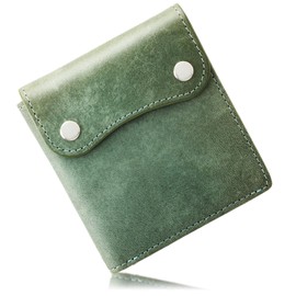 Exbeita Genuine Leather Wallet for Men and Women, Mini Wallet, Italian Leather, Thin, Slim, Compact, Large Capacity, Coin Purse, Holds 10 Cards, Unisex, green
