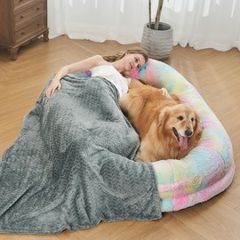 Human Dog Bed for Adult - 72"x48"x10" Dog Beds for Humans Size Fits You and Pets - Flufelbed Cloud Bed for Humans and Dogs - Nap Faux Fur Fluffy Orthopedic Pet Sleeping Bed - Large Multi-Colored