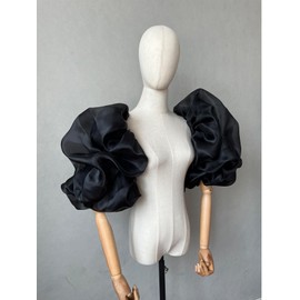 Detachable Sleeves for Wedding Dresses Tulle Gloves White Black (Organza Black)