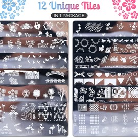 12 Pcs Nail Stamping Plate for Holidays - Nail Stamper Kit With 12 Different Themes, Animal Plates & Flower Stamp for Nails Art Design - Stylish Stamping Plates Gifts for Women